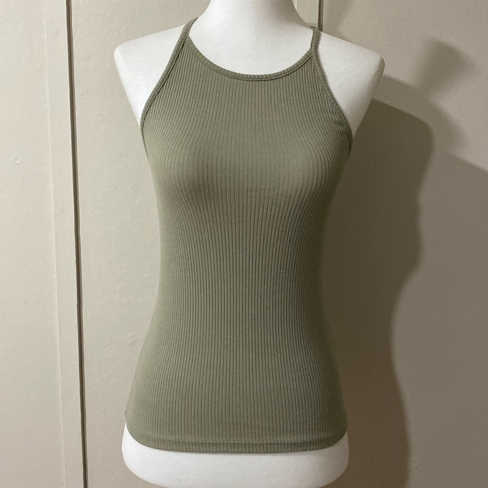 Sage Green Ribbed Halter Top, Size Small